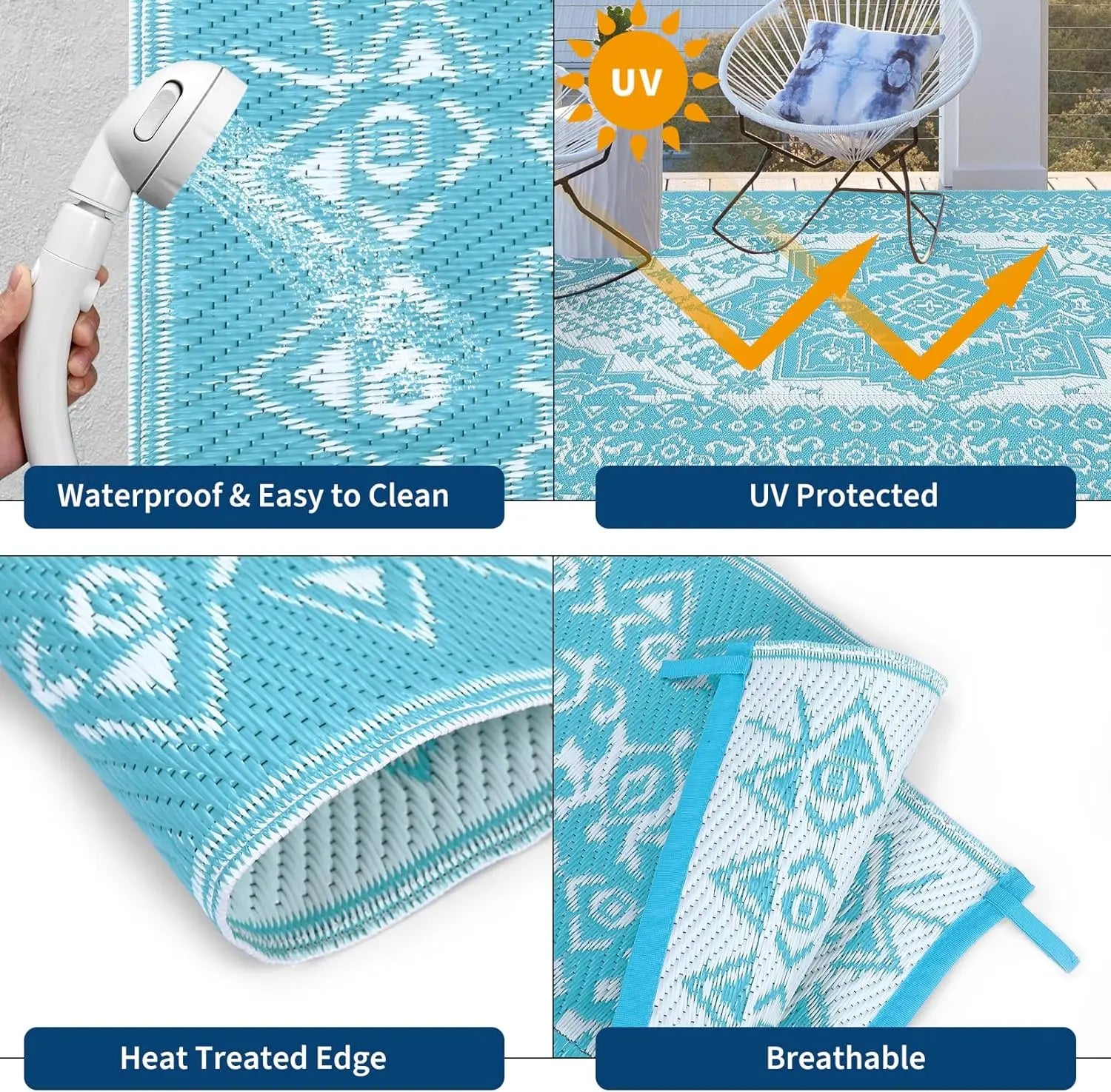 Reversible Waterproof Outdoor Patio Rug,