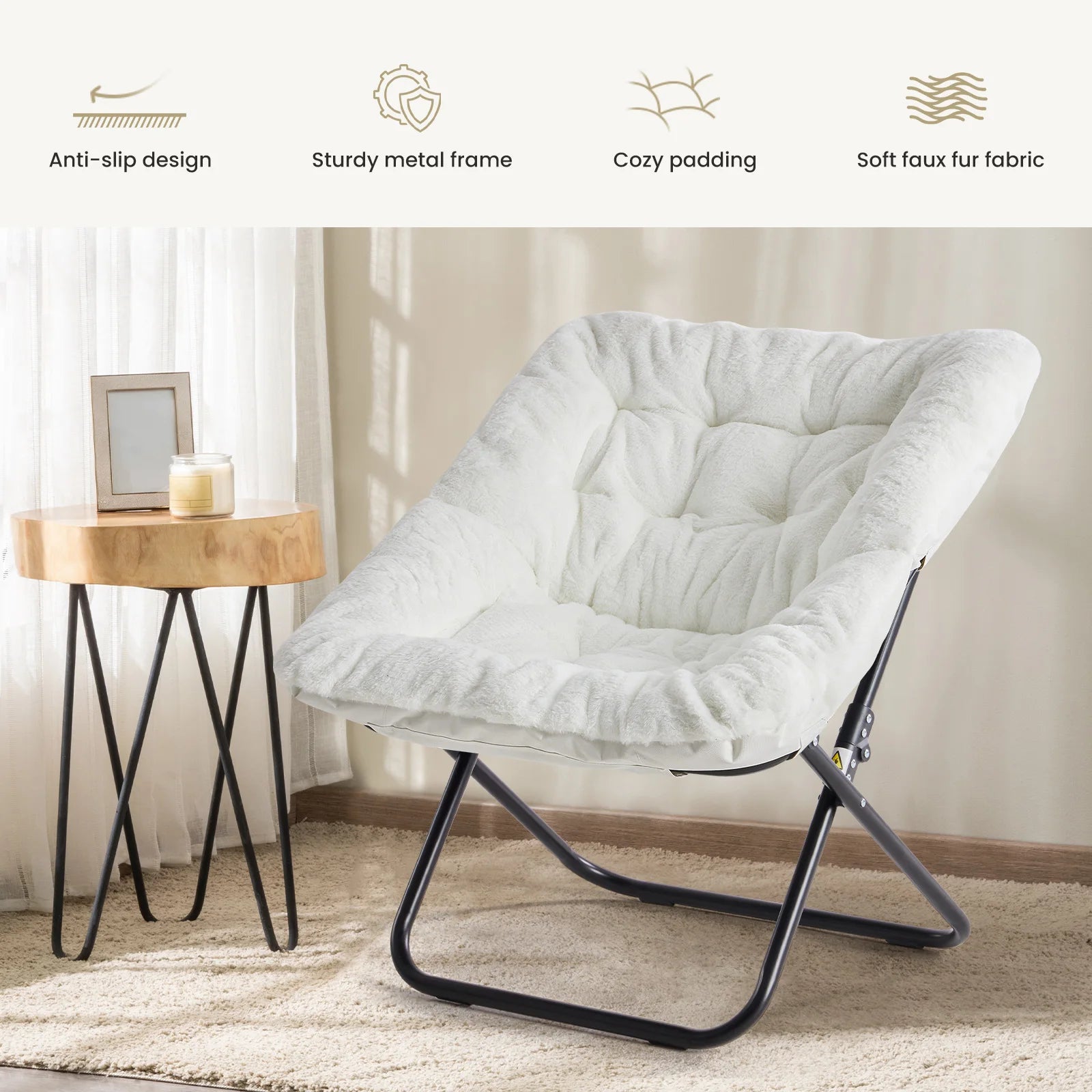 Soft Faux Fur Large Size Folding Lounge Chair