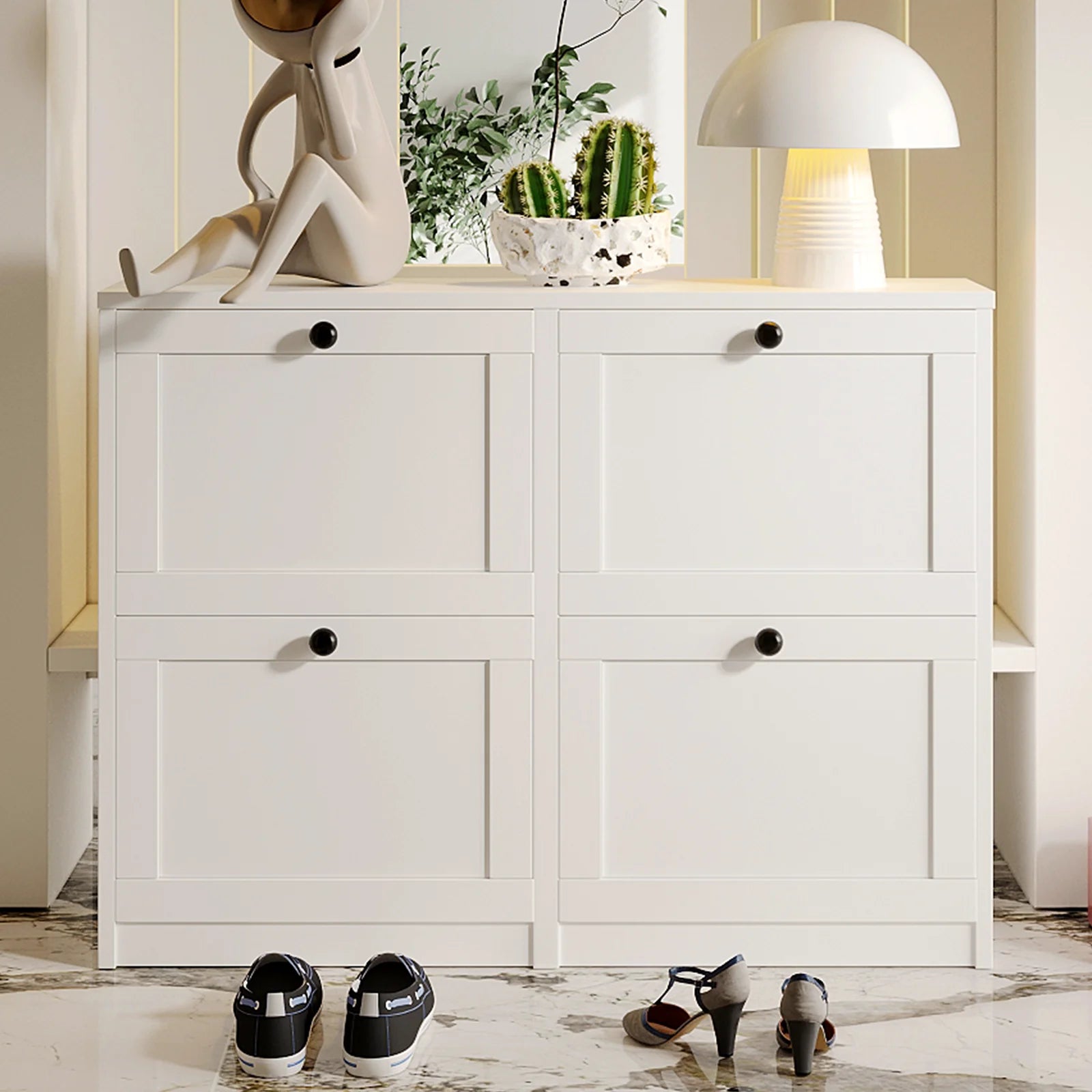 Freestanding Shoe Cabinet with Flip Drawers,