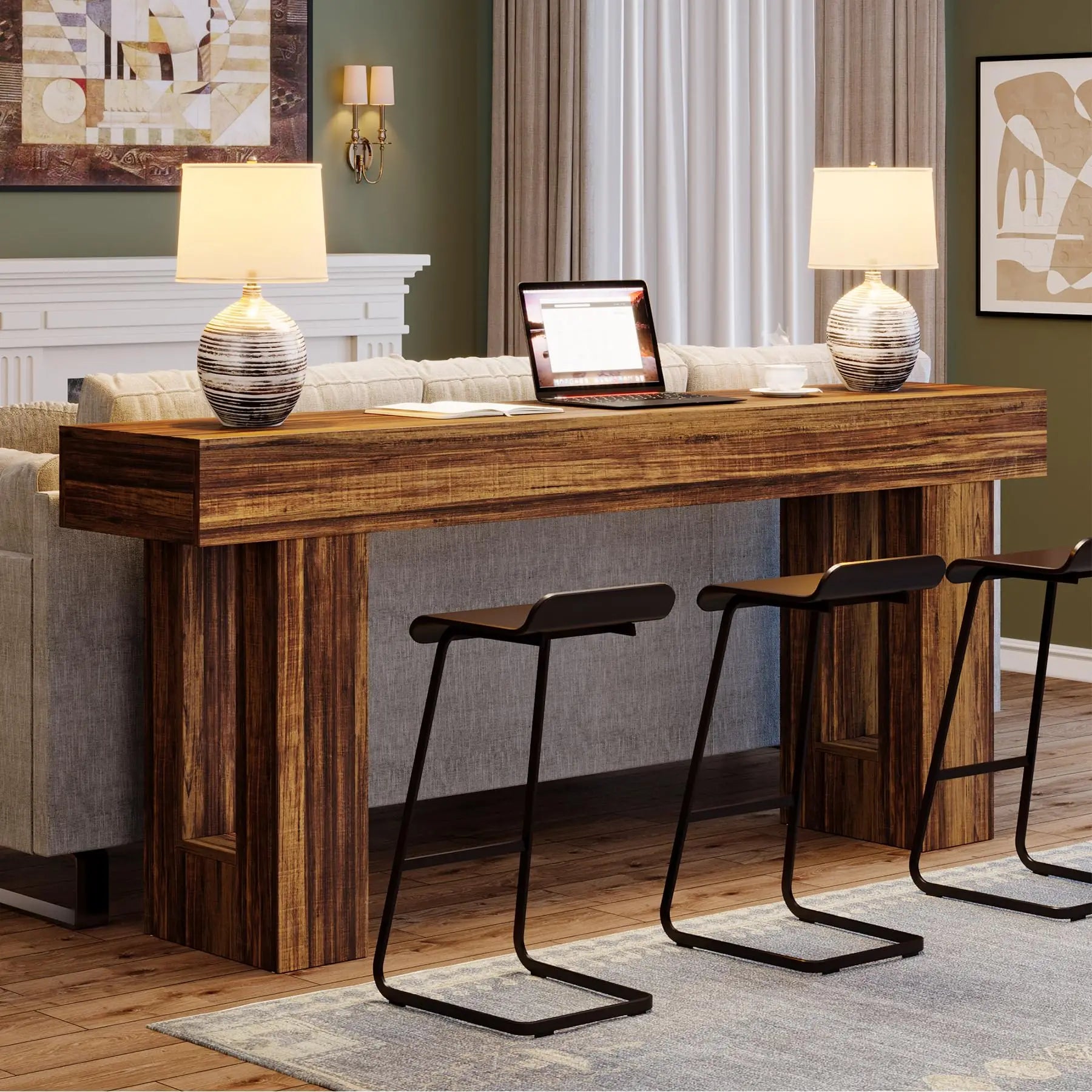 63-Inch Long Farmhouse Wooden  Console Table