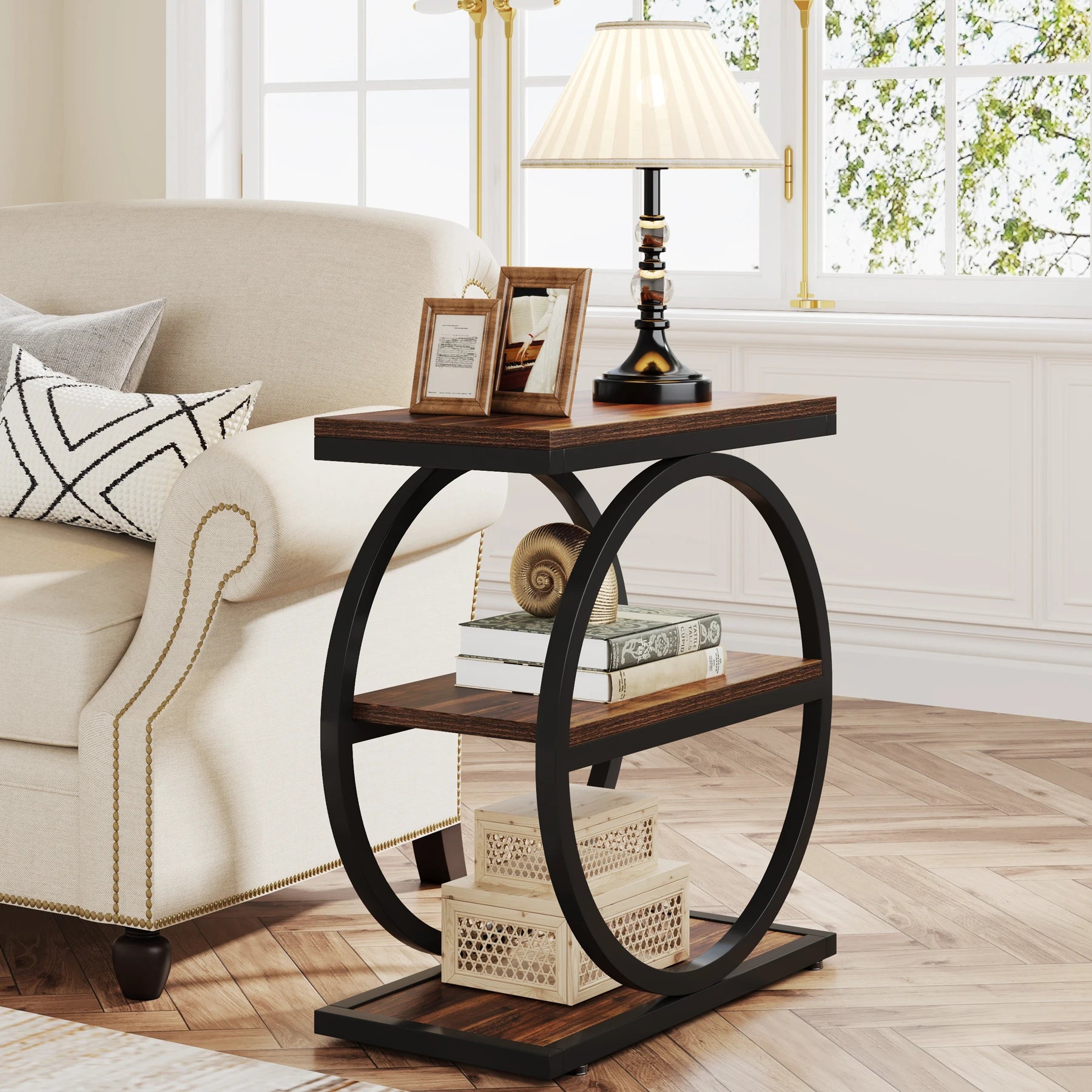 Industrial Metal and wooden Small Sofa Side Table
